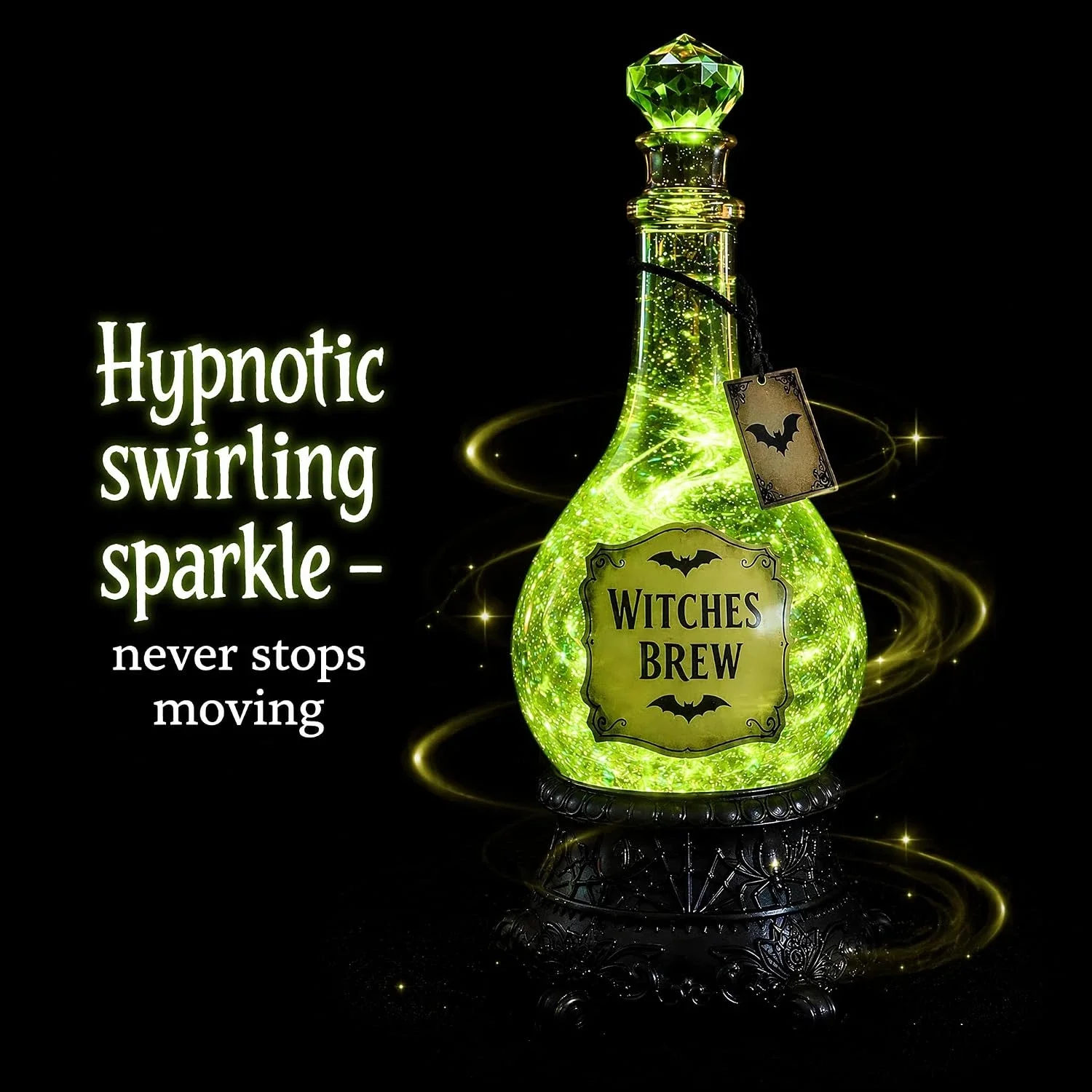 Up Lighting Decor - Verlichte fles met heksenbrouwsel, glitterbol, groene