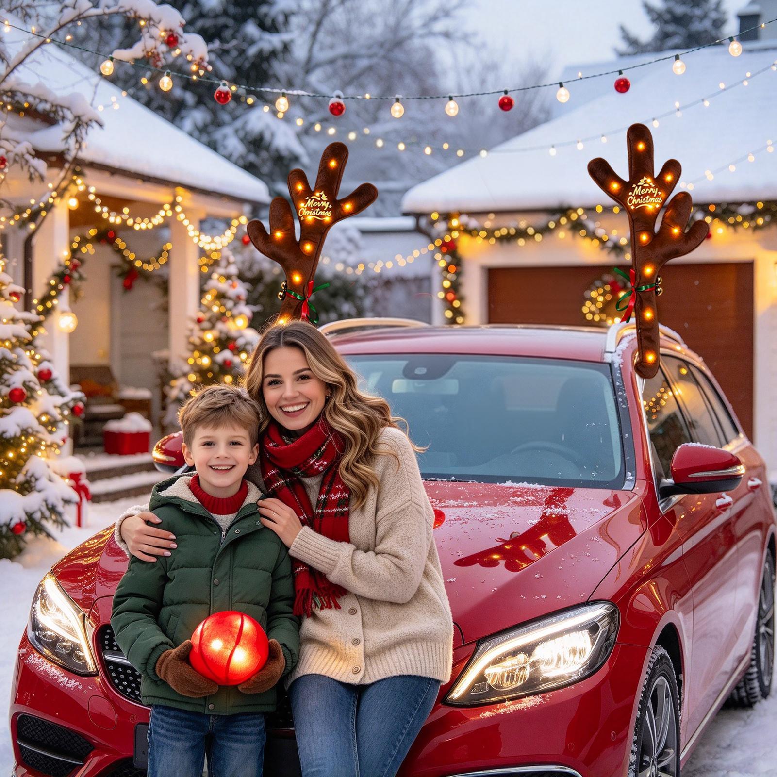 Up Lighting Decor - Kerstauto-antleren met verlichting, feestelijke herten voor