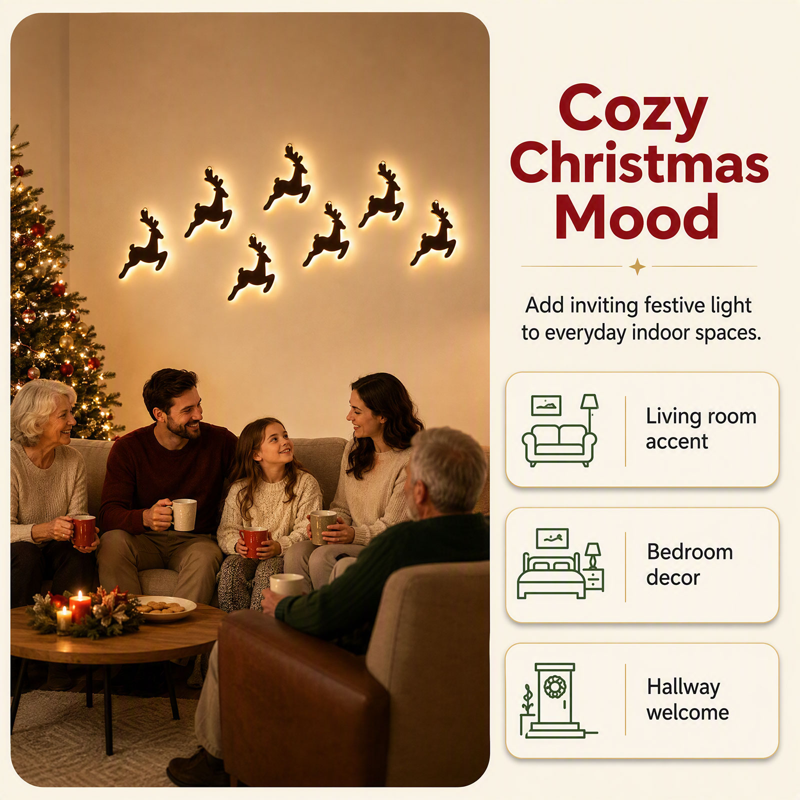 Houten rendier wanddecoratie,  - Lighting Christmas Decor recensie en prijs